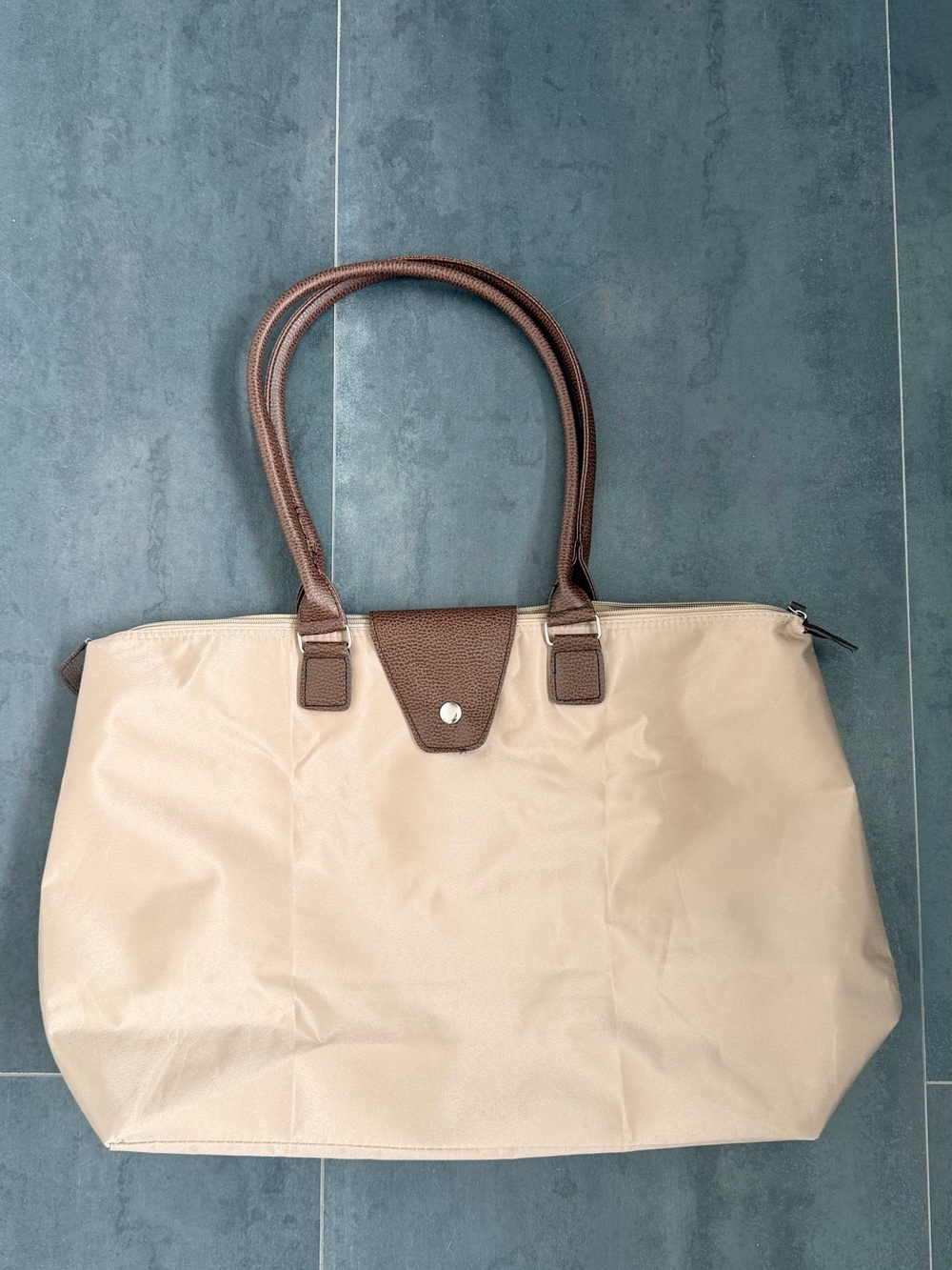 Classic Beige Tote Bag with Brown Accents